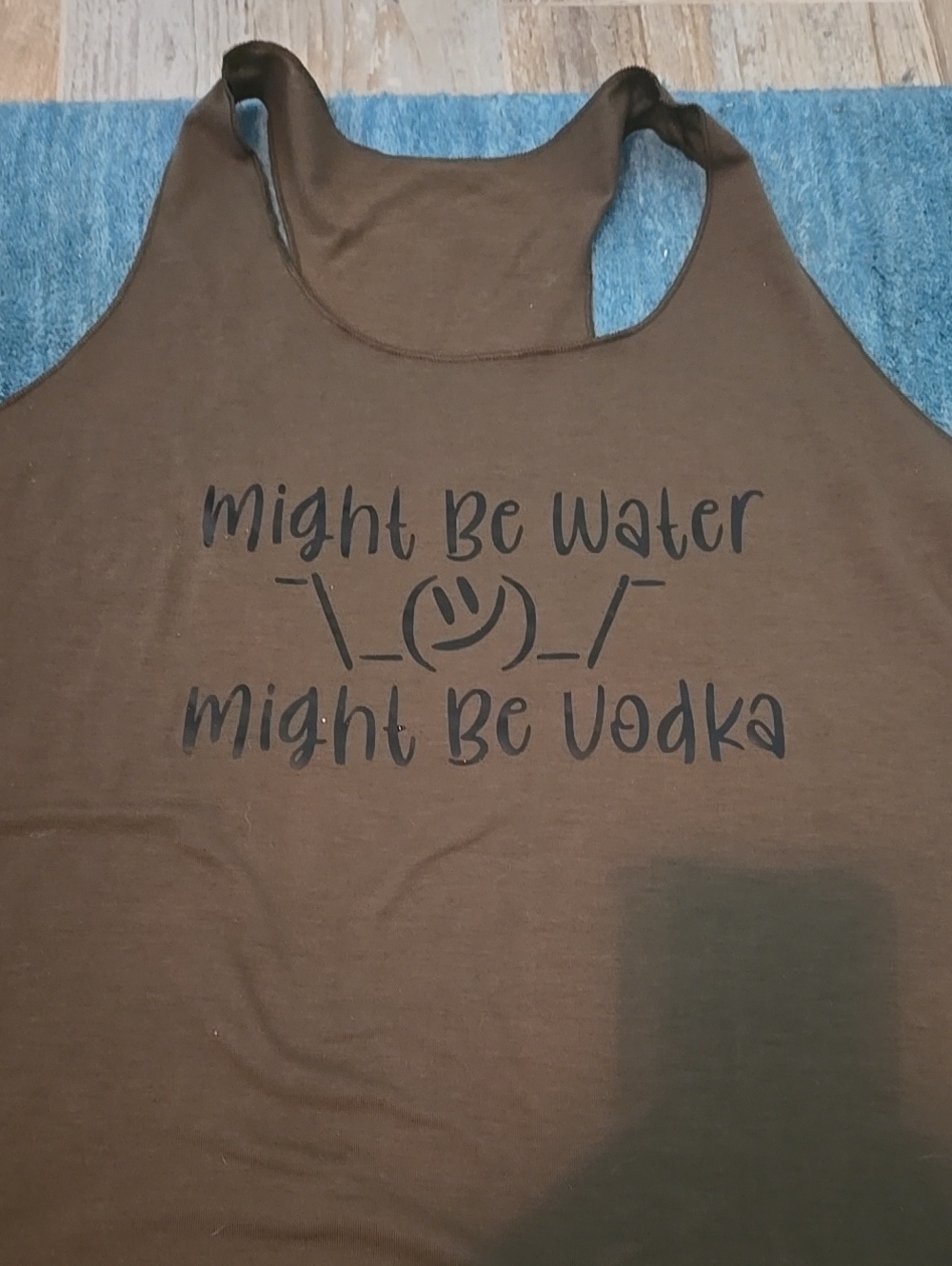 Might Be Water Might Be Vodka Graphic Womans Army Green Tank - Brown